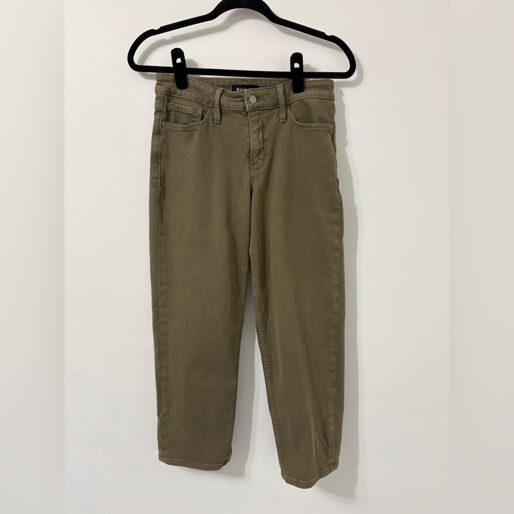 Athleta Flex Straight Crop Jean Green Olive Cotton Stretch Sz 6P